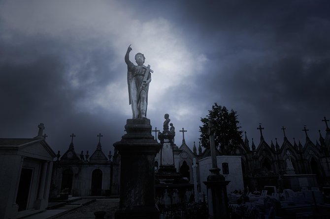 Cemetery and Ghost BYOB Bus Tour in New Orleans - The Masonic Temple Cemetery #2 walk: above-ground tombs and Masonic design